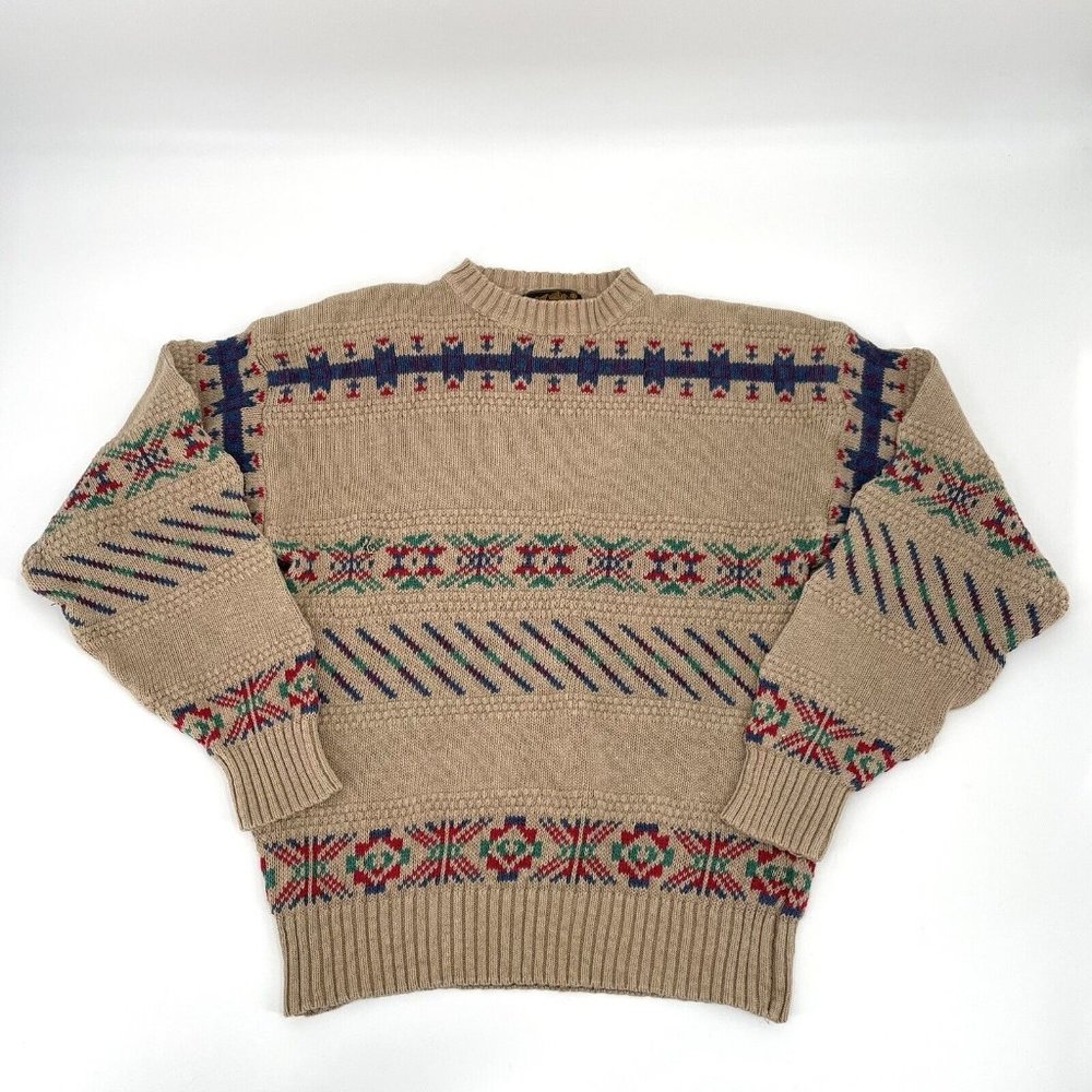 Vintage Eddie Bauer Linen Blend Southwestern Aztec Sweater Long Sleeve sz Large